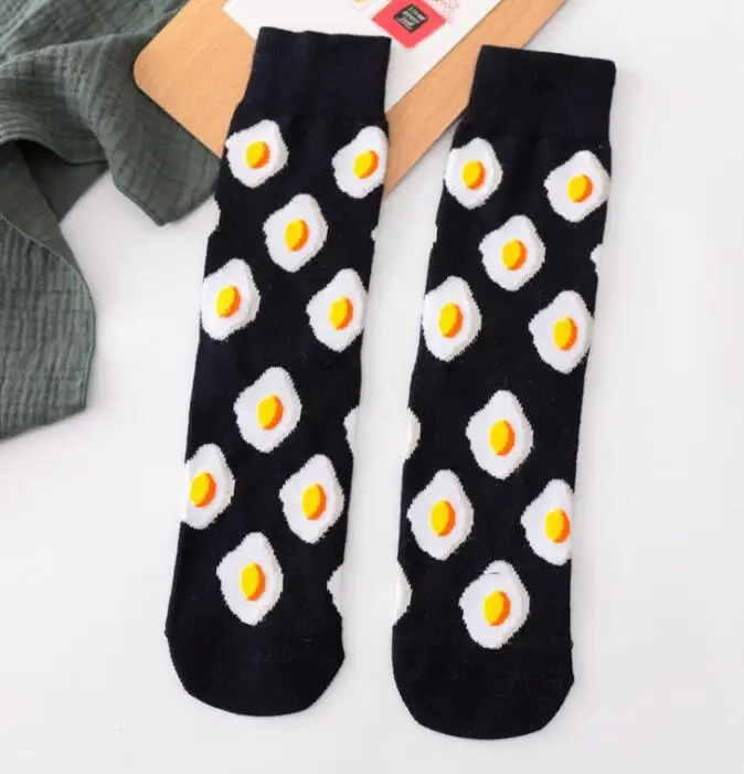 Women Socks Funny Cute Cartoon Fruits Banana Avocado Lemon Egg Cookie Donuts Food Happy Japanese Harajuku skateboard Socks