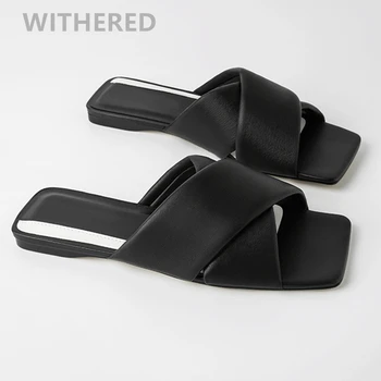 

Withered 2020 ins fashion blogger vintage leather cross simple beach mules slippers women shoes woman shoes women flat shoes