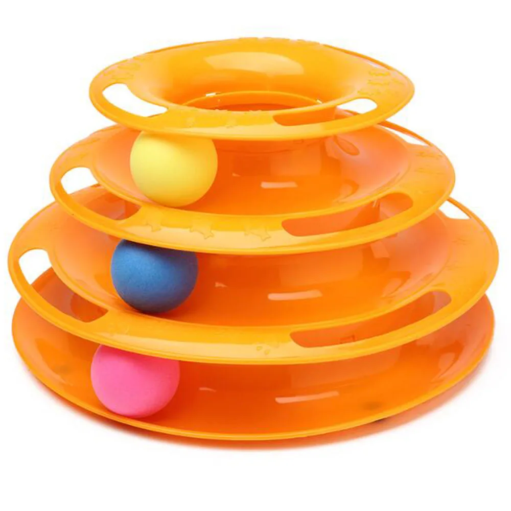 Pet cat toy Tower Tracks Disc cat Intelligence Amusement triple disc cat toys ball Training Amusement Plate Orange/Green
