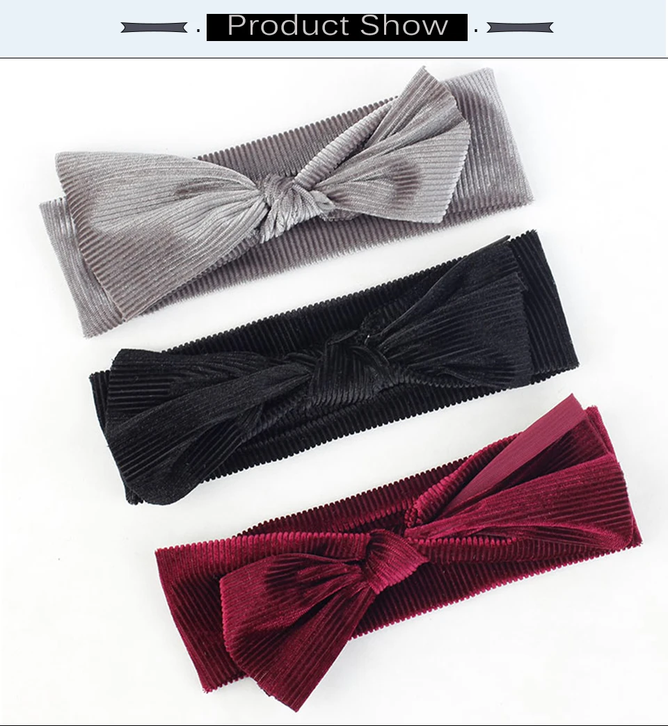 Ribbed Kids Velvet Bow Children's Hair Band For 0-3 Years Old Baby Turban Headwrap Elastic Kids Hair Accessories