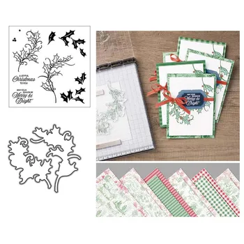 

New Arrival JOYFUL HOLLY Metal Cutting Dies and Clear Rubber Stamps for DIY Scrapbooking Crafts Stencil Card Make Photo Album