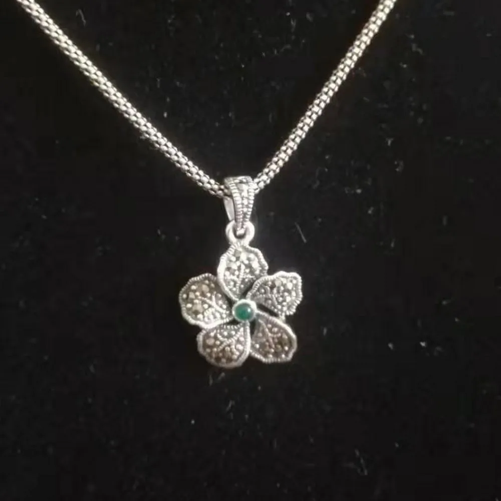 Новинка женский кулон из натурального камня с серебряным марказитом|sterling silver|flower