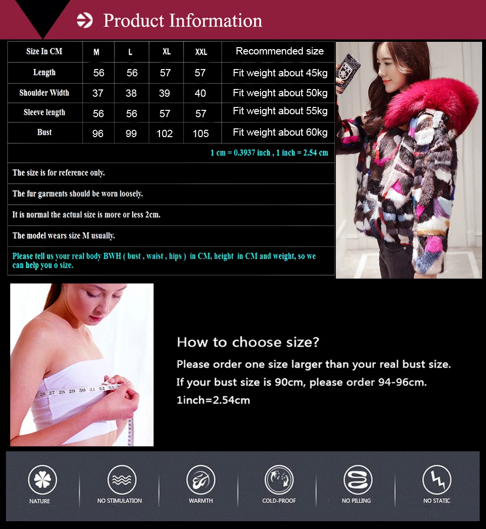 Fashion lady genuine mink fur jacket with big fox fur hooded collar short style real mink fur coat color block