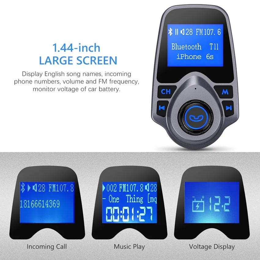 1,44 дюймовый Bluetooth fm-передатчик автомобильный комплект двойной USB порт TF карта/U диск громкой связи звонки Радио адаптер для iPAD, MP3, телефонов