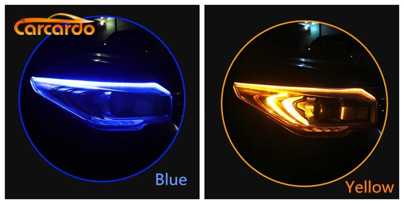 Carcardo Flexible Car DRL LED Daytime Running Light Silm DRL LED Car Light Turn Signal DRL Amber Flowing Headlight Strip Lamp - Цвет: Blue To Yellow