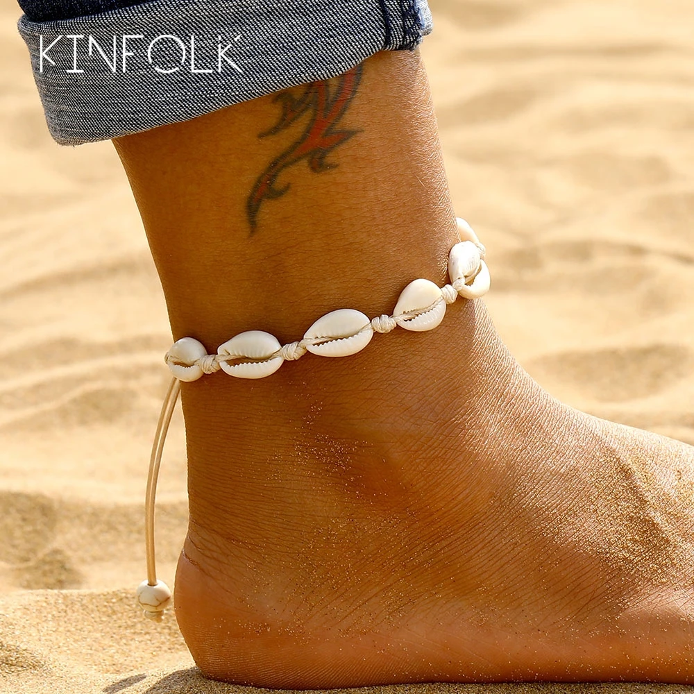 KINFOLK tobilleras mujer tobillera concha pulsera de conchas tobillera dorada playa accesorios Tobilleras de conchas para mujer tobillera pie de concha playa de verano pulsera descalza tobillera joyería de pierna