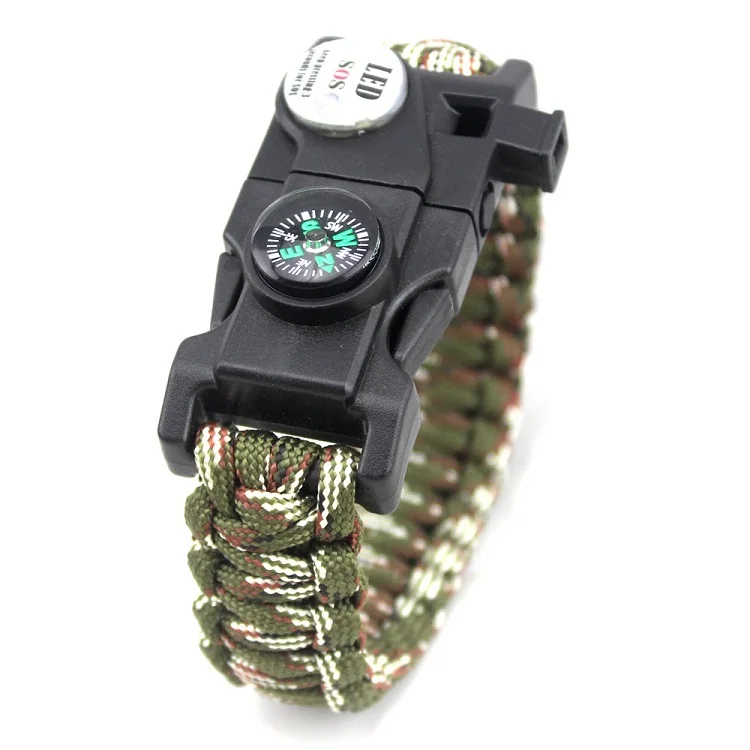 Outdoor Emergency Survival Bracelet SOS LED Light Camping Paracord Rope Multifunctional Survival Tool Whistle Compass Bracelet - Metal Color: CAMO