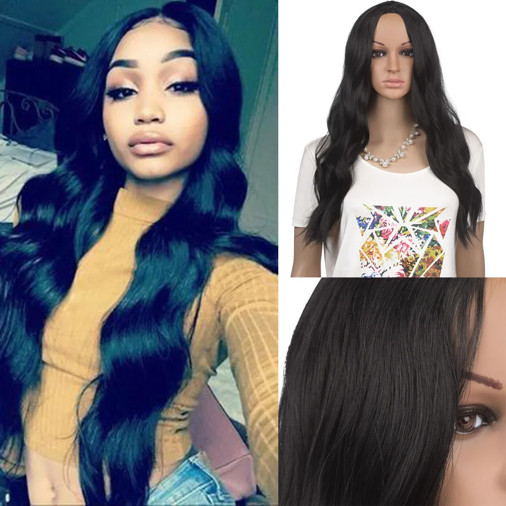 

YunRong Restyleable Synthetic Hair Wig High Temperature Fiber Long Body Wave Wigs Middle Part Black Brown Blonde Wig For Women