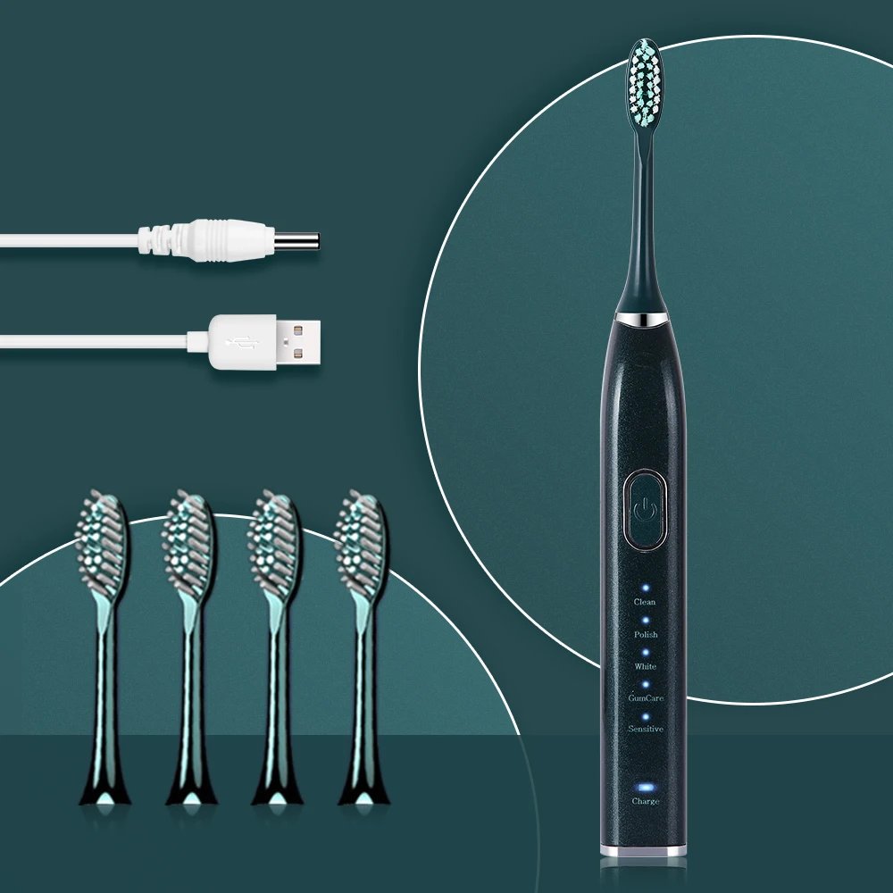 AZDEN New Sonic Electric Toothbrush USB Charger 10 Modes Tooth Brush 5 Replacement Heads Waterproof Timer for Adults Oral Clean AZDEN New Sonic Electric Toothbrush USB Charger 10 Modes Tooth Brush 5 Replacement Heads Waterproof Timer for Adults Oral Clean