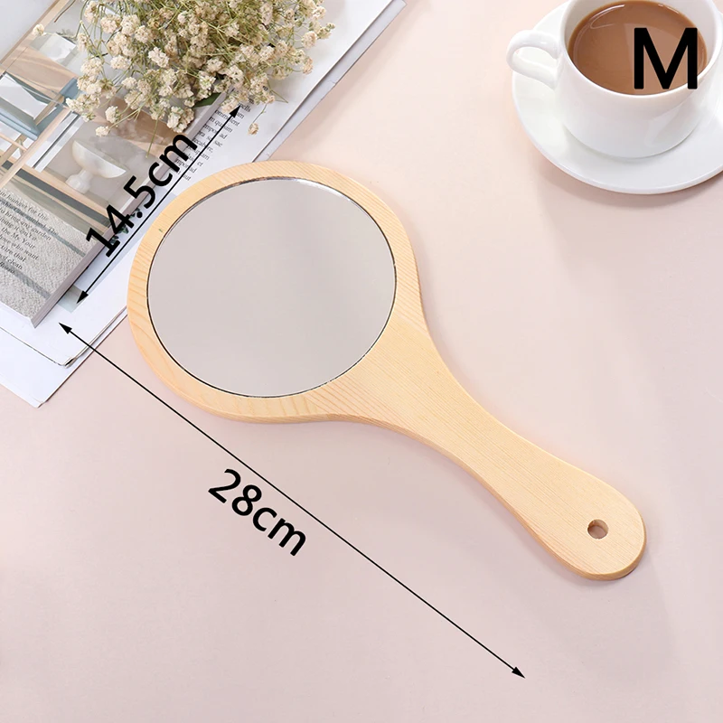 Wood M Портативные зеркала для макияжа для женщин 3 размера вариант HD круглое деревянное винтажное ручное зеркало с ручкой - Цвет: Wood M
