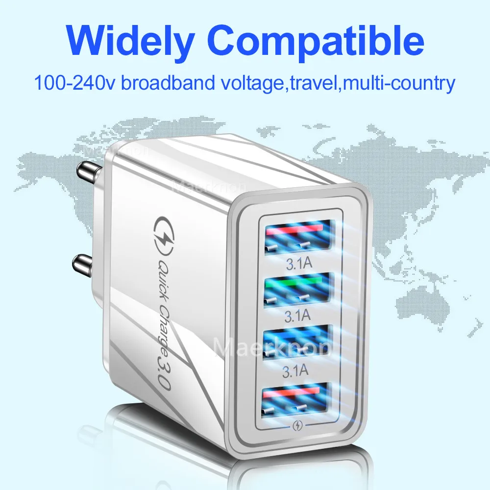 Быстрая зарядка 3,0 4,0 USB зарядное устройство 3.1A быстрое настенное зарядное устройство для мобильного телефона для iPhone 11 samsung S9 S8 4 порта адаптер QC 3,0 зарядное устройство