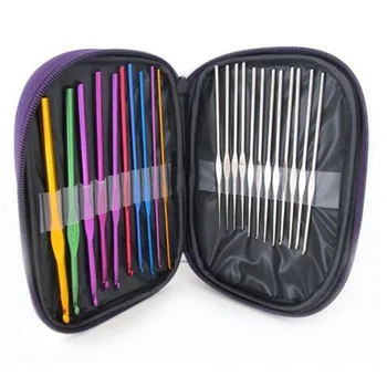 

22 PCS Multi Coloured Aluminium Crocher Hooks Knitting Needles Set Hand Sewing Needles Suit Stainless Steel DIY Accessories