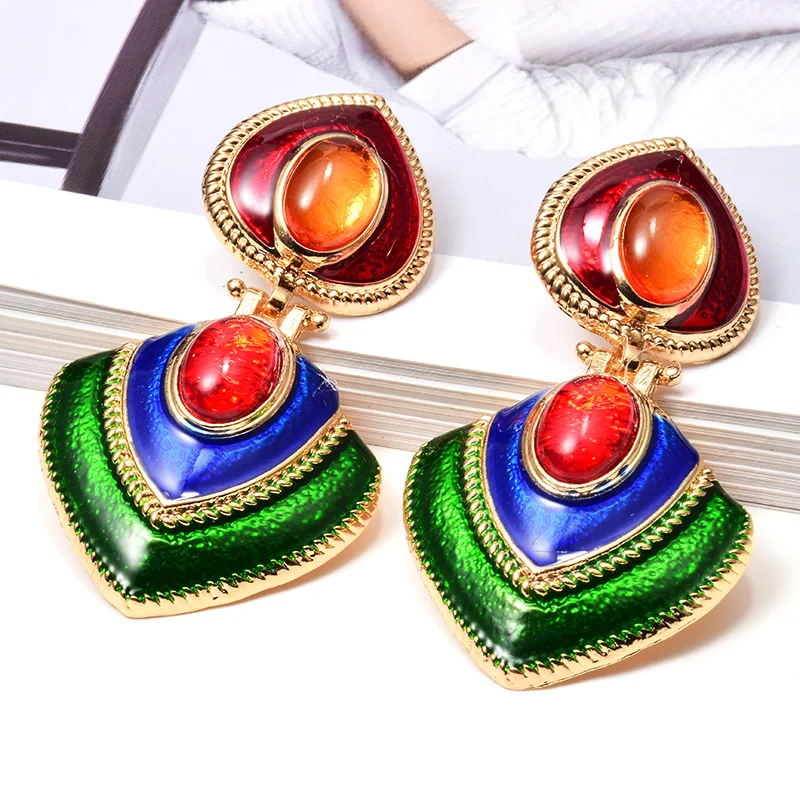 Wholesale Fashion classic Womens dangle Earrings big Red Stone CZ Gold  Earrings For Woman Jewelry Dropshipping TGGPDE077
