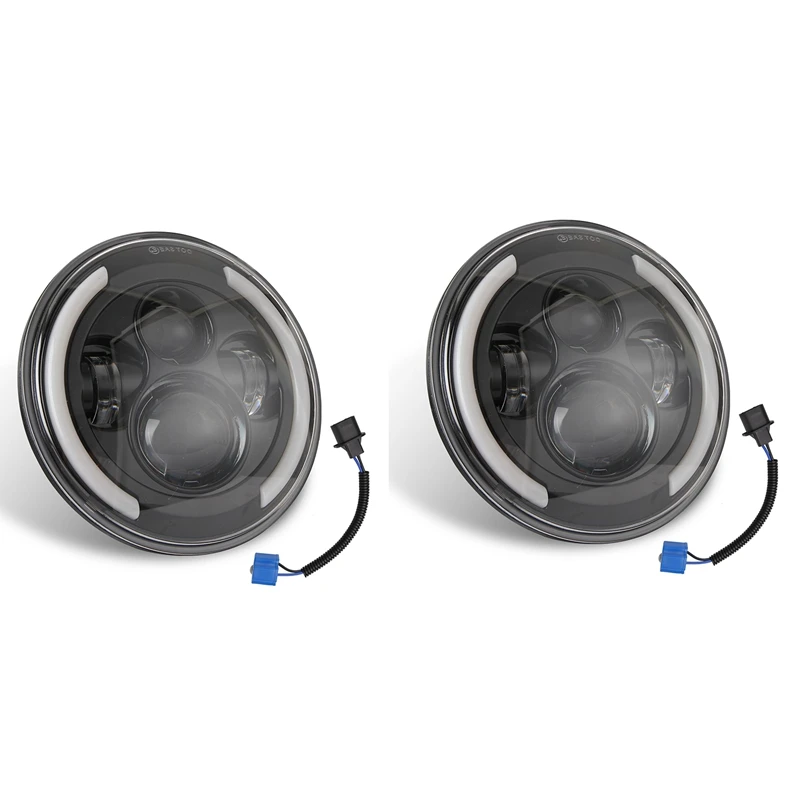 

7 inch Round LED Headlights 200W High Low Beam Halo Angle Eyes DRL for Jeep Wrangler JK JL TJ LJ CJ Land Rover, 2PCS
