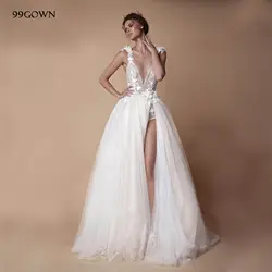 99GOWN роскошное свадебное платье с длинным шлейфом 2019 сексуальное свадебное платье с глубоким v-образным вырезом на спине с длинным шлейфом