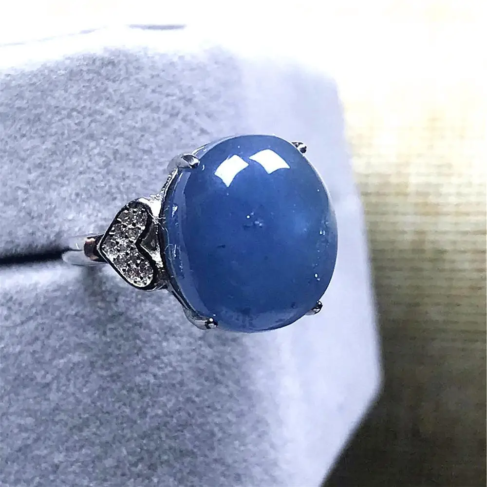 

13x11mm Natural Ocean Blue Aquamarine Beads Ring For Woman Man Clear Crystal Beads Stone Silver Adjustable Ring Jewelry AAAAA