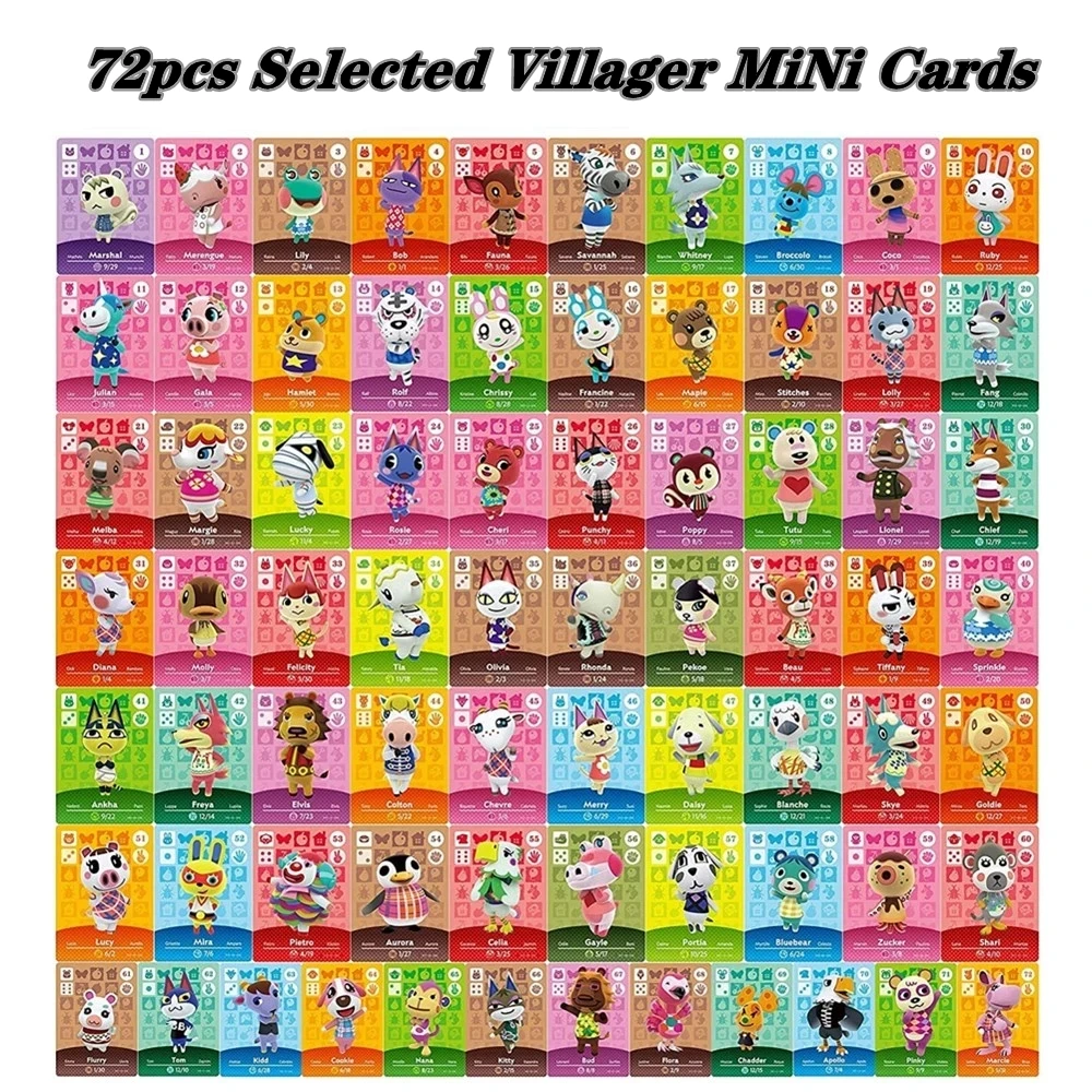72 Uds etiqueta NFC tarjetas de Animal Crossing Nuevos Horizontes interruptor/Lite/Wii U Mini tamaño