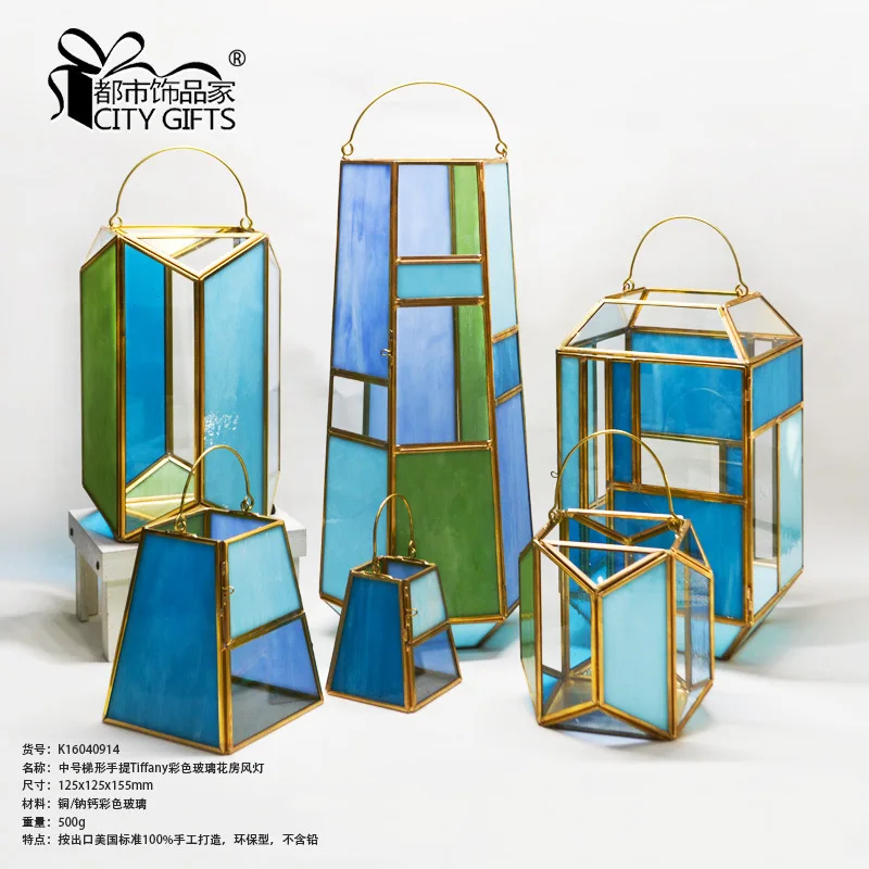 

Color Glass Lantern European Style Geometric Home Glass Lantern Floorra Decoration Manufacturers Wholesale Direct Selling Custom