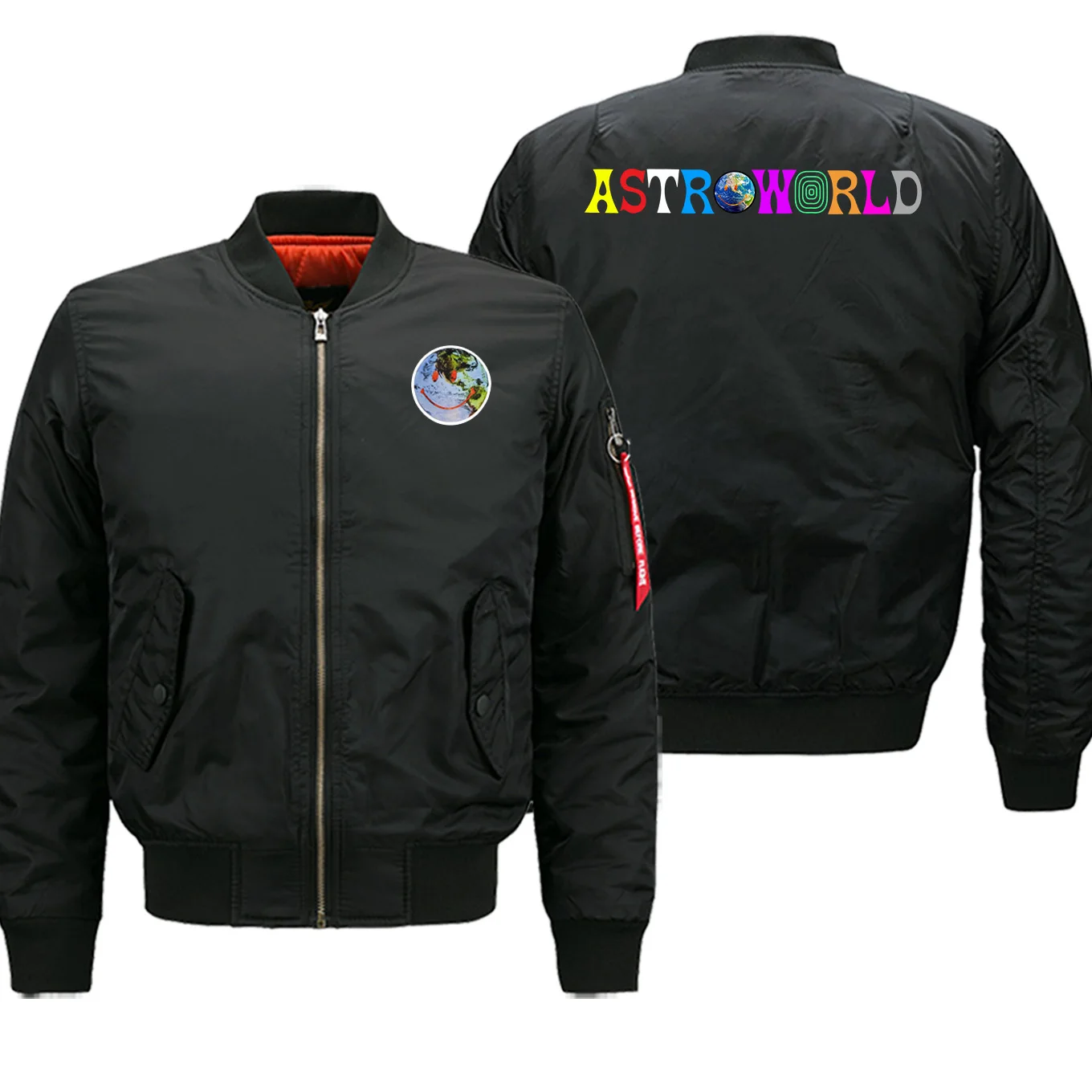 Трэвиса Скотта Astroworld Smiley World с принтом, спортивные костюмы для мужчин, зимнее пальто пилота, Повседневная бейсбольная форма, хип-хоп, мужская куртка-бомбер - Цвет: black6