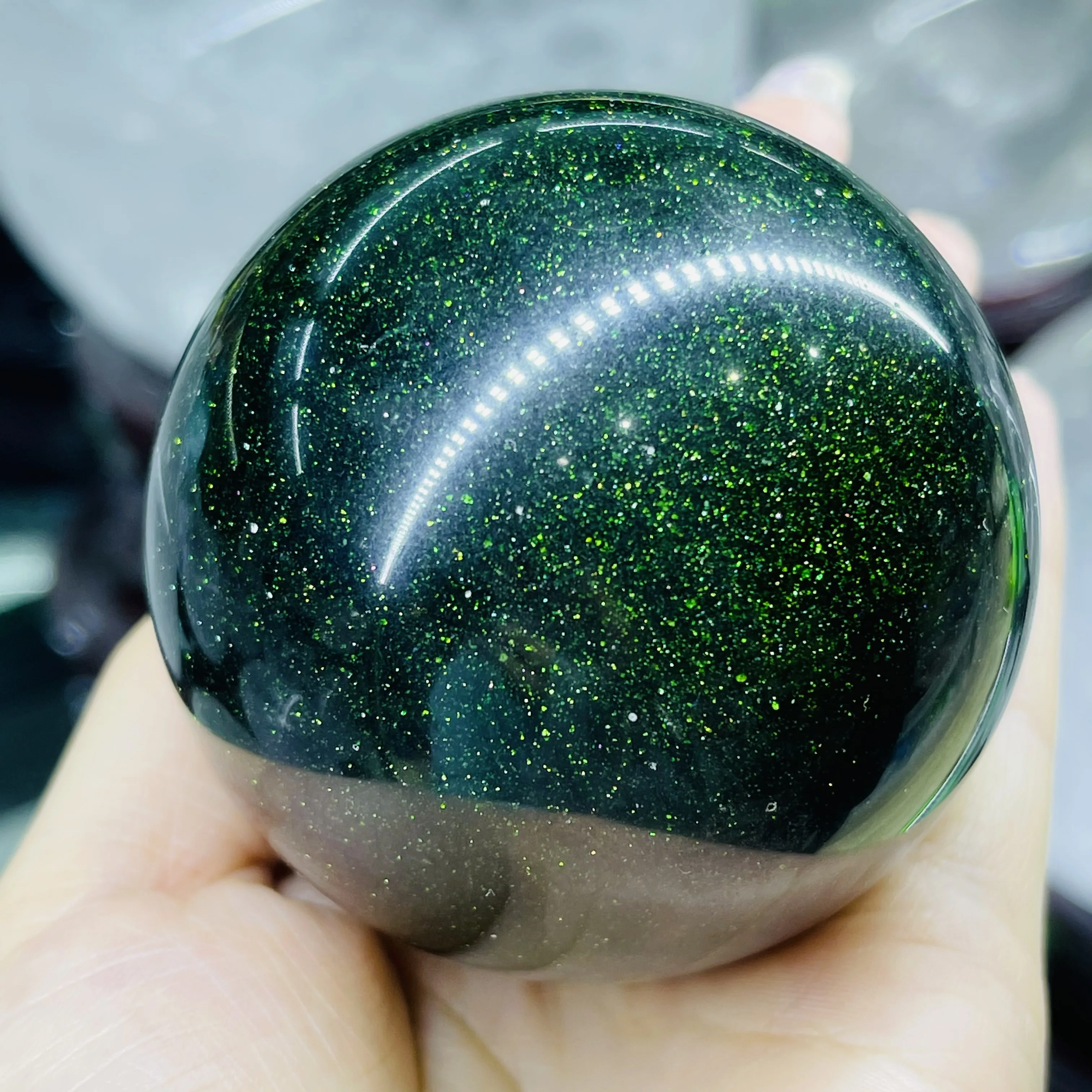 Natural Green Sand Goldstone Sand Sphere Globe Ball Chakra Reiki Healing  Crafts Home Decoration 3