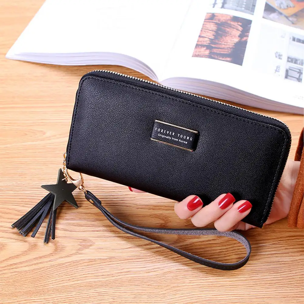 PinShang Women Fashion Multifunction Large Capacity Long Tassel Zipper Purse