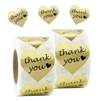 

Gold Heart Shape Thank You Stickers, Foil Decorative Sealing Labels, for Personal and Business Use 500 Stickers/Roll, 1 Inch Dia