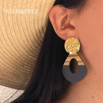 

Wild&Free Big Oversize Acrylic Earrings For Women Vintage Hollow Geometric Gold Drop Earring Party Gift