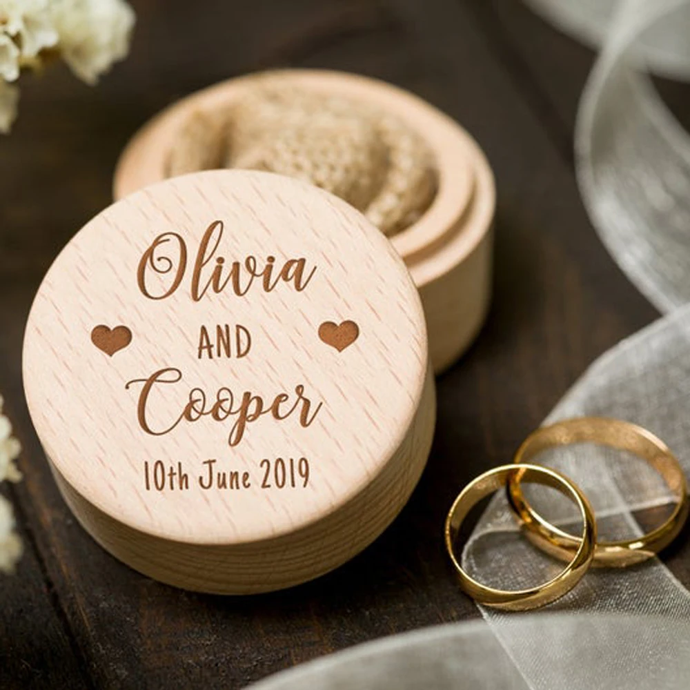 Personalized Ring Box, Wooden Unique ring box, Custom Engraved Names Wedding Ring bearer box 2
