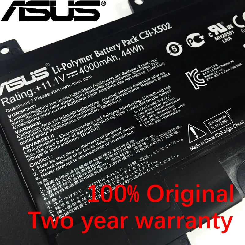 ASUS оригинальные 4000 мА/ч, C21-X502 Аккумулятор для ноутбука ASUS X502 X502C Pu500c Pu500ca V500c S500ca 0b200-00320300m 11,1 V 44Wh