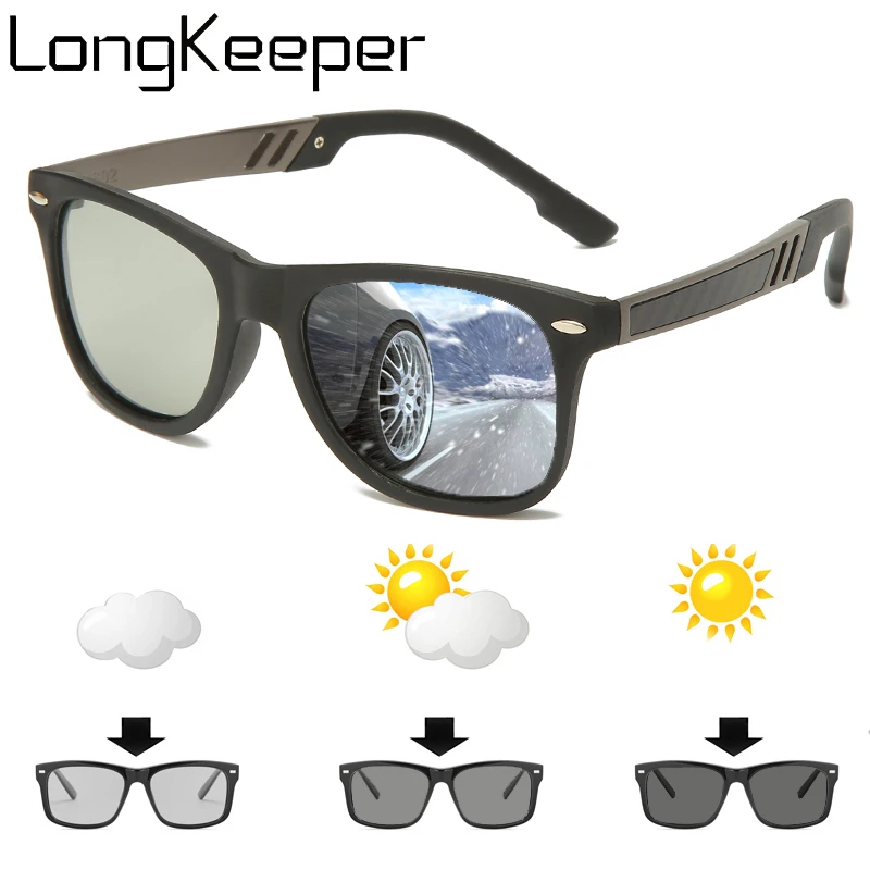 

LongKeeper Men's Photochromic Polarized Sunglasses Driving Chameleon Glasses Male Vintage Square Sun Glasses UV400 Oculos