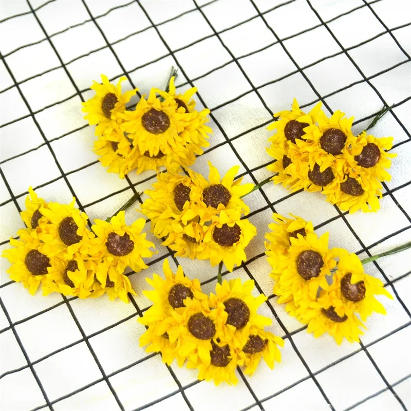

36pcs/lot Paper Artificial Sunflower Flower Bouquet Handmade For Wedding Decoration DIY Wreath Scrapbooking Craft Fake Flowers