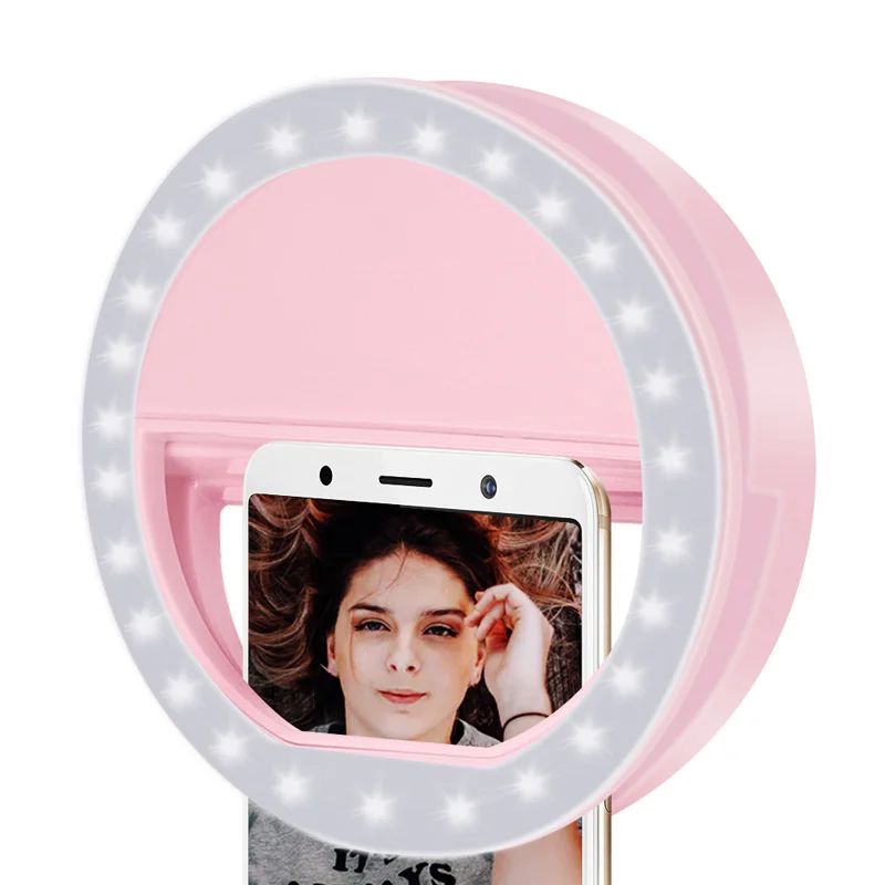 pink IVYSHION USB зарядка светодиодный кольцевой светильник для селфи для Iphone дополнительный светильник ing Ночная тьма селфи увеличивающий для телефона заполняющий светильник - Цвет: pink