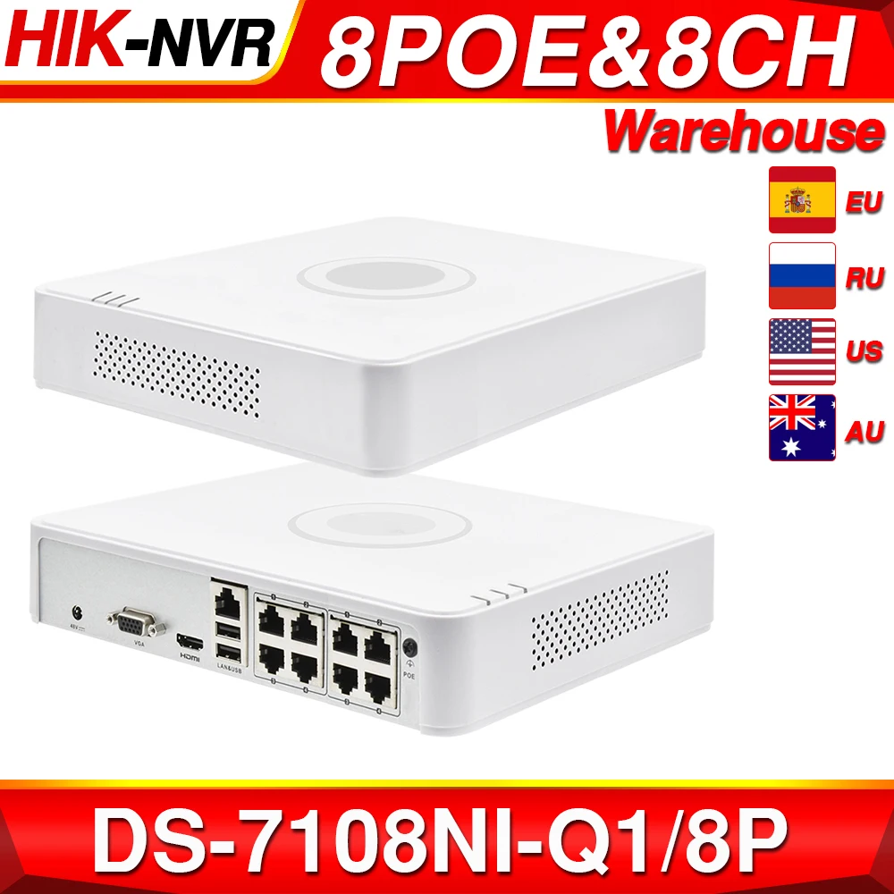 Hikvision оригинальный Сетевой видеорегистратор DS 7108NI Q1/8P 8CH POE NVR 6MP View 4MP запись H.265 + SATA