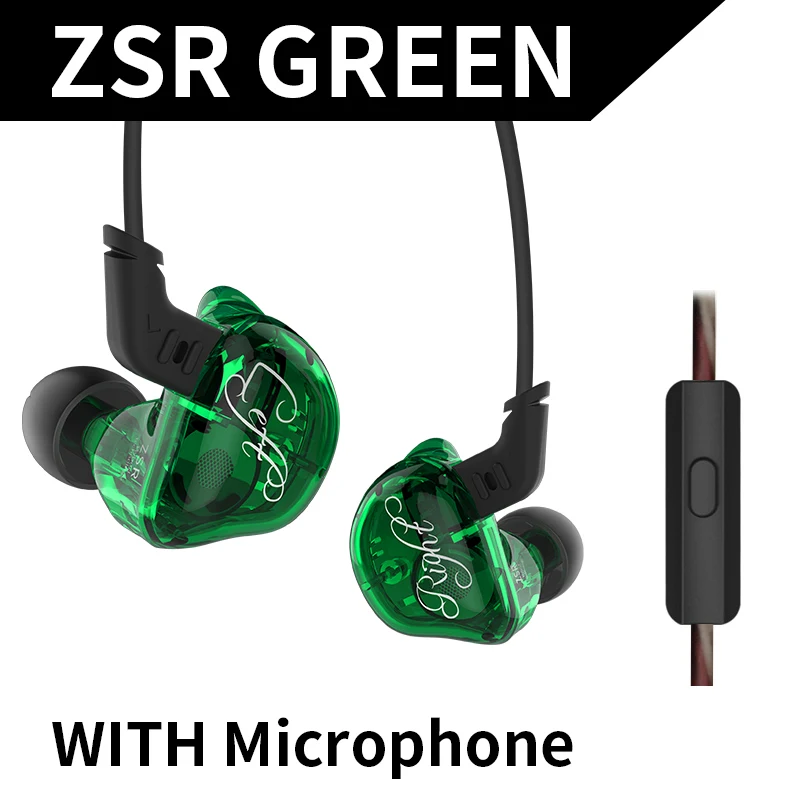 Green with Mic KZ ZSR Plus 2BA+ 1DD шесть водителей HiFi наушники с двумя сбалансированными арматурными динамическими басами наушники 3,5 мм Проводная гарнитура с HD микрофоном - Цвет: Green with Mic