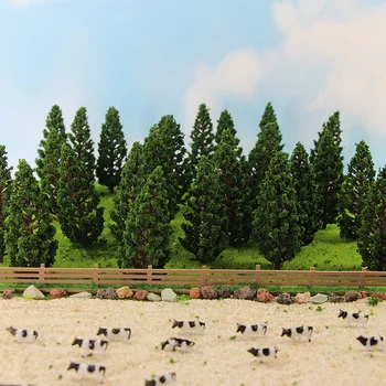 S8532 30pcs 1:87 Model Pine Trees Deep Green For HO OO Scale Layout 80mm Plastic