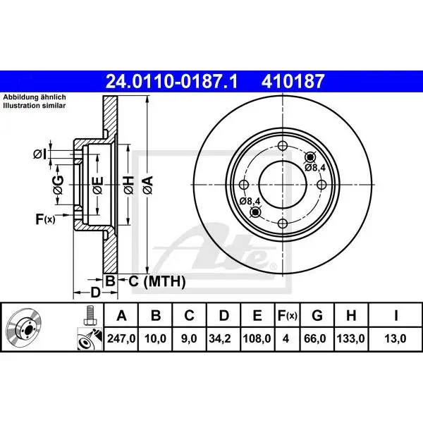 Диск тормозной передний Peugeot 309/405, Citroen Saxo/ZX 1.0-1.9