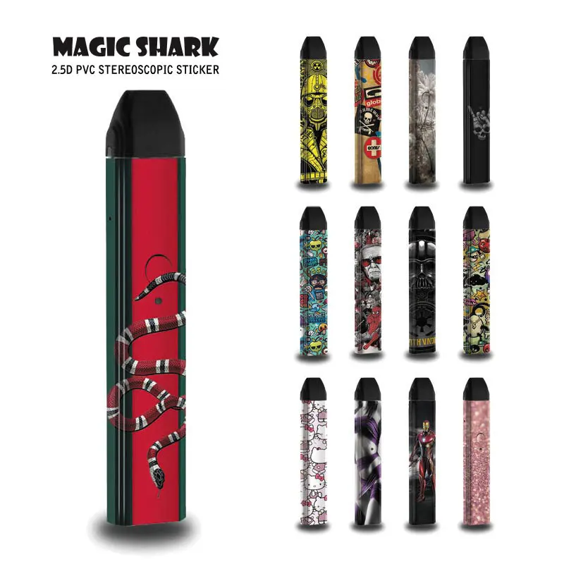 

Magic Shark PVC Fashion Iron Man Sexy Woman Star War Kitty Snake Skull Cover Case Sticker Wrap Film for Uwell Caliburn 201-213