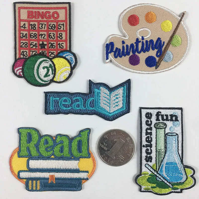 

20pcs/lot Embroidery Patches Letters Kids Clothing Decoration Accessories Science Fun Read Painting Iron Heat Transfer Applique