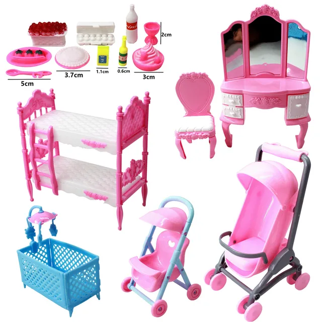Mix Doll Pretend Play Toy Baby Bed Princess Chair Doll Furniture Cart for Barbie Accessories For Kelly Dollhouse Fashion Toy JJ 1