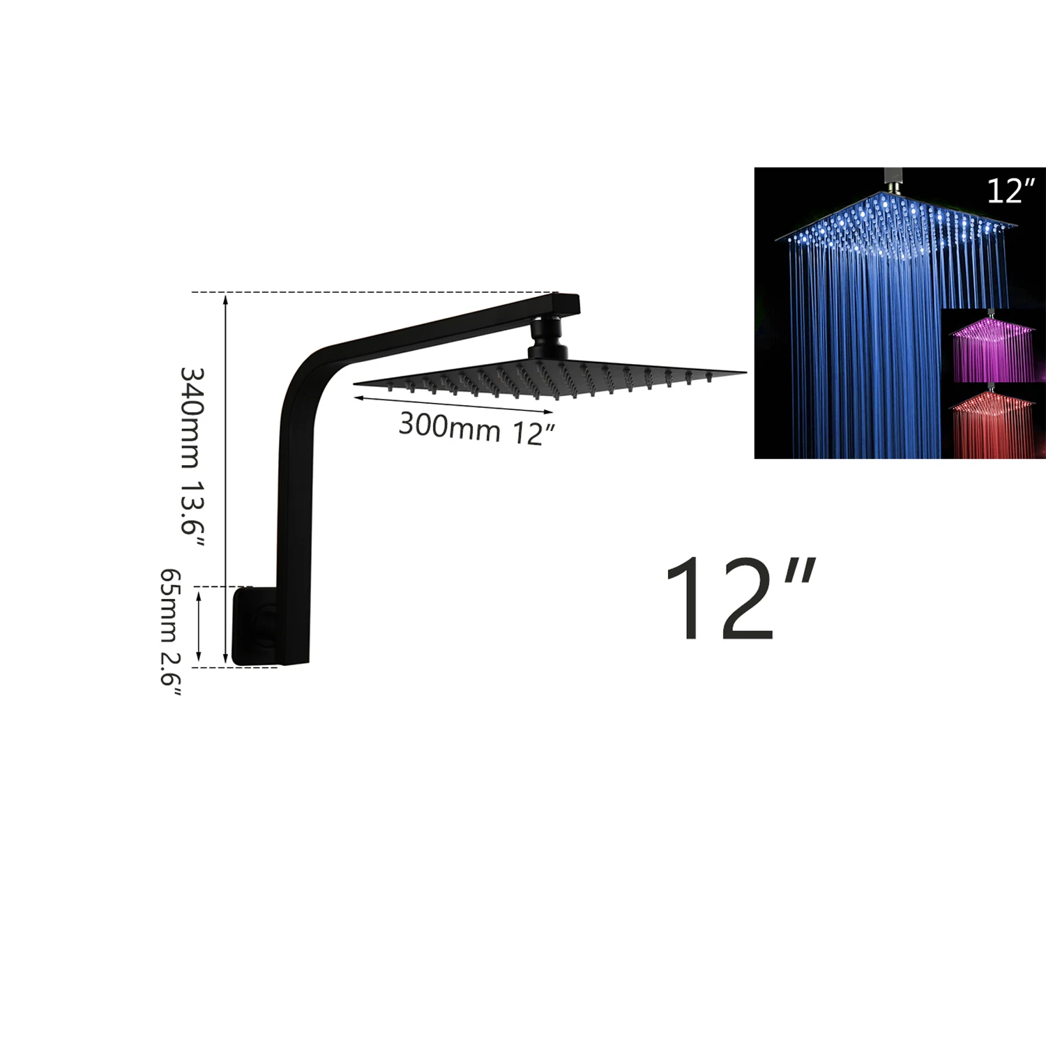 12 LED Shower KEMAIDI набор для душа для ванной комнаты, набор для настенного крепления, Душевая система для ванной, насадка для душа с дождевой насадкой, смеситель для душа, комбинированный набор, матовый черный - Цвет: 12 LED Shower