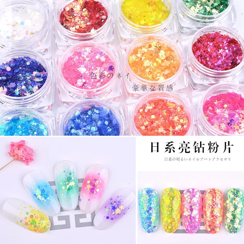 

12 Boxes/Set 3D Mermaid Sequins Nail Glitter Flakes Mixed Mirror Hexagon DIY Spangles Paillette Nail Art Decorations