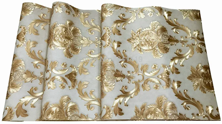 papel de parede luxo em estilo rolo de papel de parede dourado de damasco para sala de decoração da em pvc