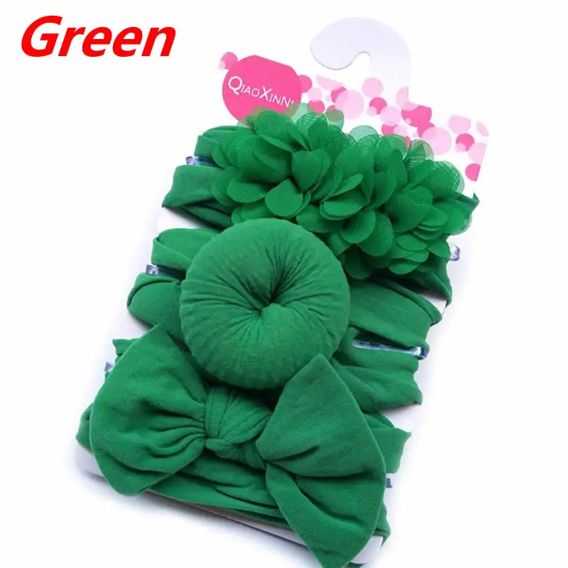 Green 3 шт./компл. мода нейлон Лук головная повязка для новорожденных платье-пачка с бантом, круглые шарики повязка для волос для девочек; детская одежда с цветочным принтом; в форме пончика повязка на голову, Новинка - Цвет: Green