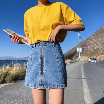 

COIGARSAM Women Short Skirt Summer High Waist Zipper Skirts Blue 5269