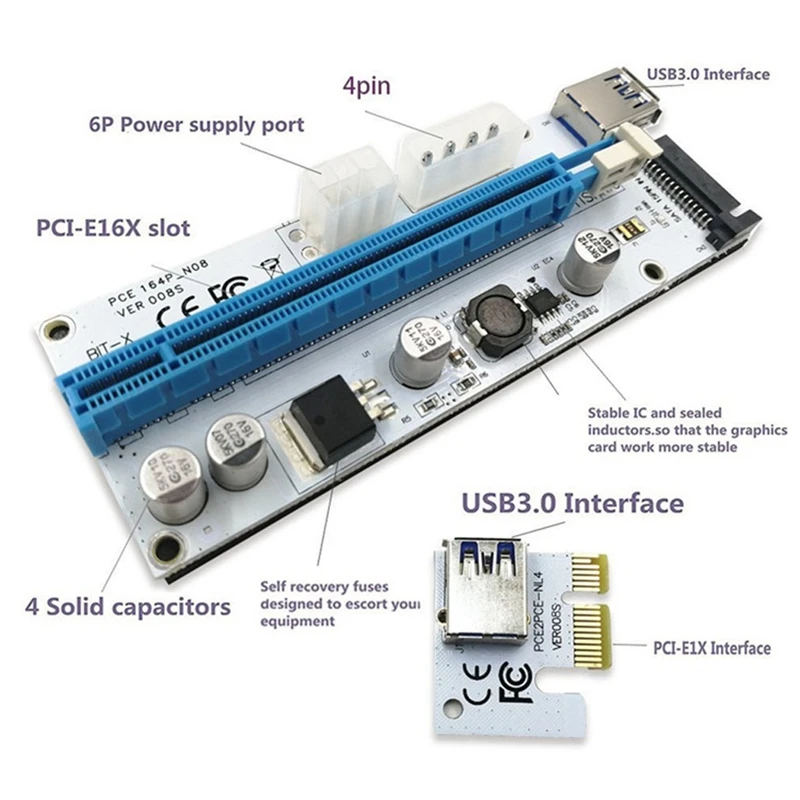 Ver 008S Pci E Riser Express 1X к 16X Usb 3 0 ie Mining Удлинительный кабель|Платы управления для