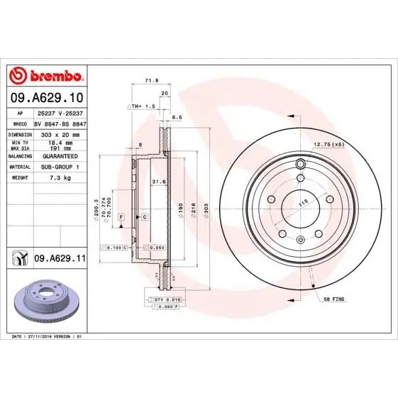 Диск тормозной UV Coated BREMBO 09A62911|Тормозной цилиндр| |