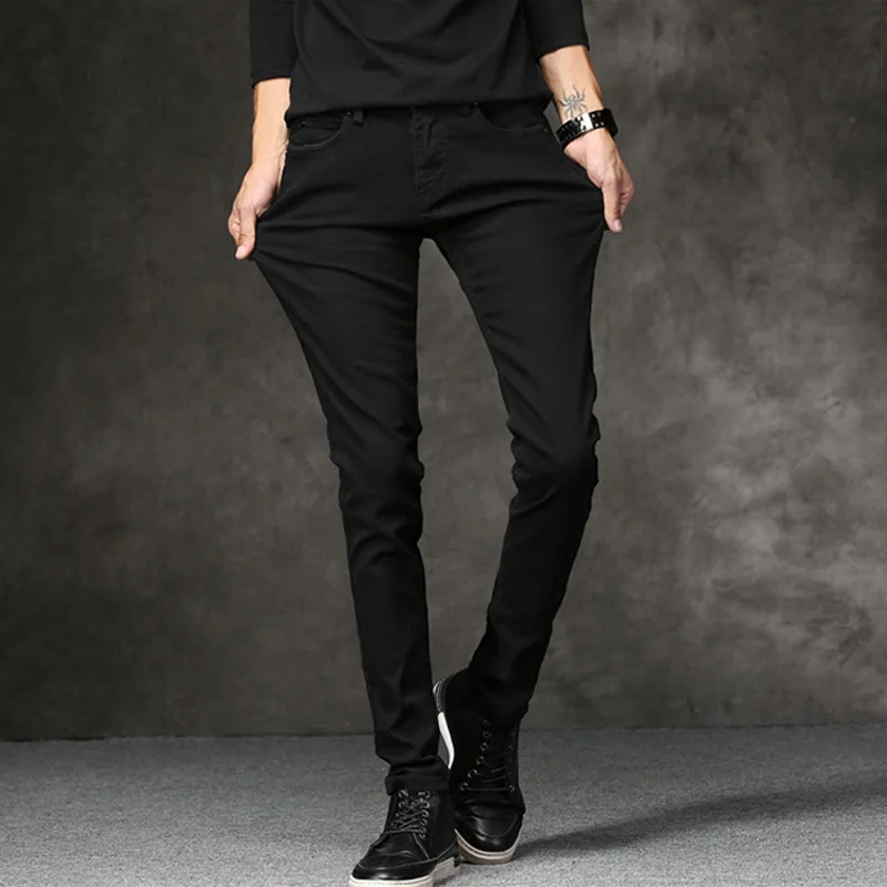 Korean Style Fashion Men Jeans Stretch Black Color Casual Pencil Pants Elastic Tight Trousers Streetwear Narrow Skinny Jeans Men jeans pant