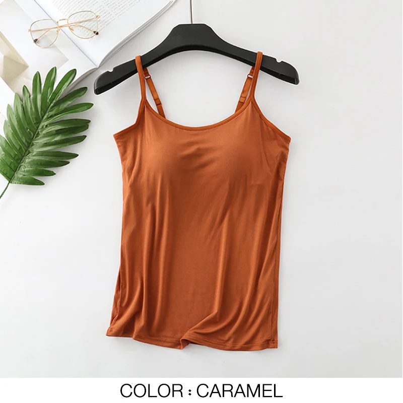Women Tank-Top Built-in Bra Padded Push-Up Stretchable Modal Tops Camisoles Tube Vest Sleeveless Sexy Casual Korean SA0764