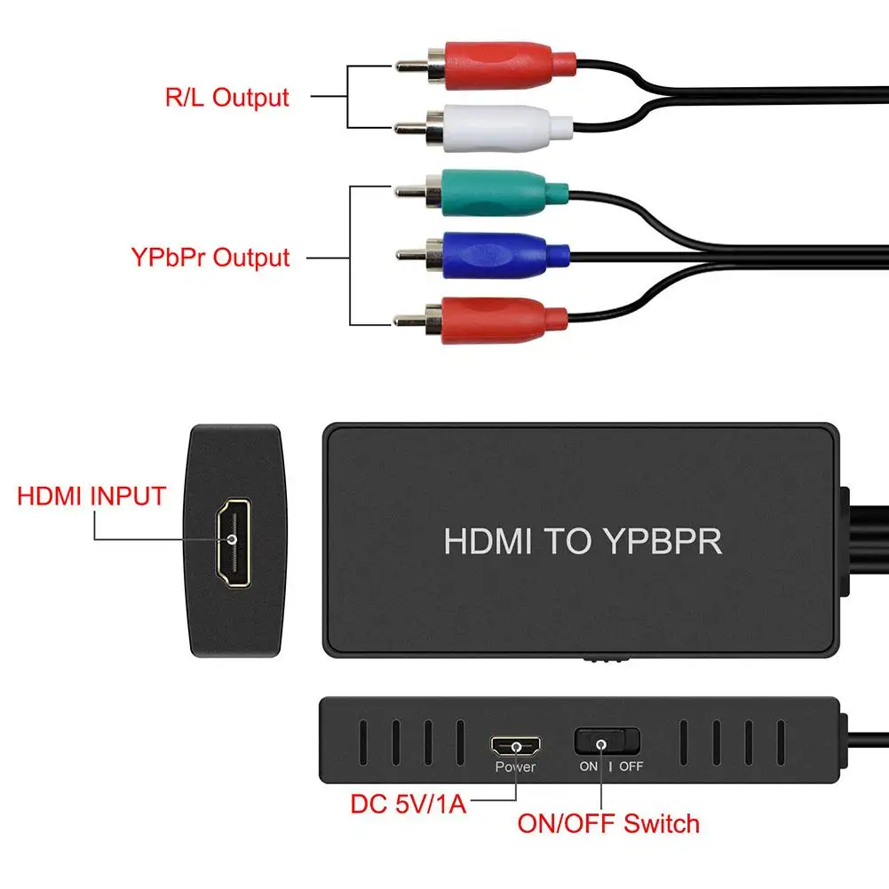 HDMI к видео YPBPR адаптер конвертер HDMI к компонентному преобразователю с кабелем YPBPR адаптер питания для Apple tv dvd-плееров