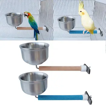 

Bird Feeding Cups Parrots Perch Stainless Steel Food Bowl Water Dish with Clamp